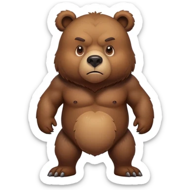 Serious-looking realistic brown bear on all four legs with stern expression, intimidating gaze, realistic features, minimalist emoji style sticker