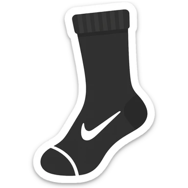 A single black football sock with a white Nike tick, classic crew style, emoji style, no background sticker