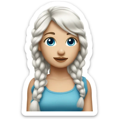 The girl with white hair with bangs hangs over her right shoulder with a braided hair and has a pair of blue eyes. sticker