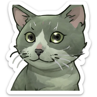 A kitten with gray upper body and white bottom with white paws sticker