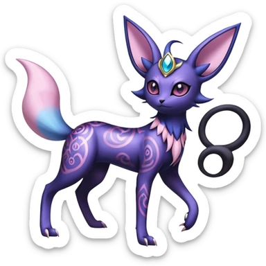 Shiny Exotic Badass Ethereal Royal Mysterious Gothic Noibat-Espeon-Umbreon-Sylveon-Pokémon-Fakémon-hybrid-creature (full body) with random pattern-markings sticker