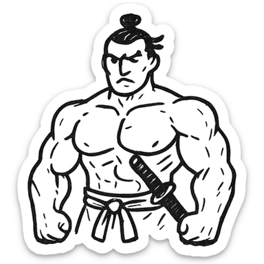 A muscular samurai with a rough, sketchy appearance sticker