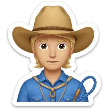 Cowboy blonde hair with blue hat and lasso sticker