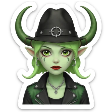 green girl demon with tattoos, hat, jacket and horns sticker