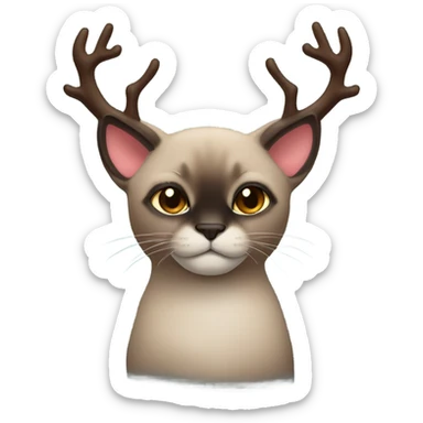 Dark Siamese cat with reindeer antlers sticker