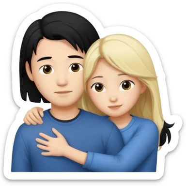 asian boy with black hair and blonde long hair girl hugging sticker