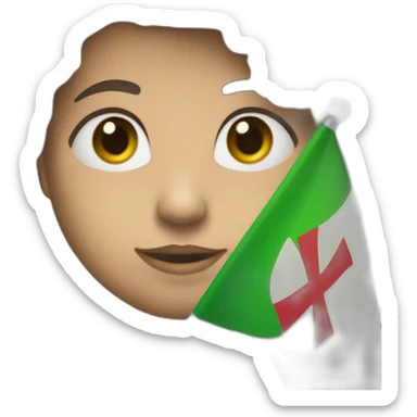 person holding a flag with a red triangle on the left and a green little cross in the middle the background is white. sticker