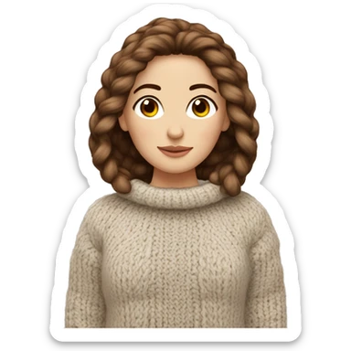 white girl brown hair in knitted cod cozy sweater  sticker