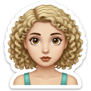 So i want you to generate an image like this with a girl with whiter skin and siren eyes which are brown and make the eyebrows thicker and the hair short and on the shoulder which is curly and dirty blonde sticker