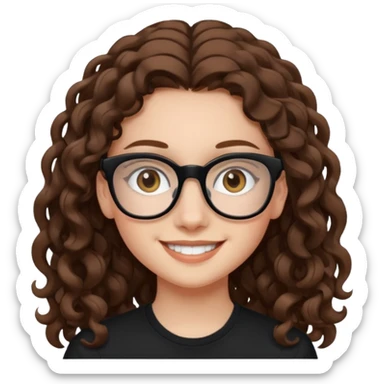 white teen girl with long brown curls, hazel eyes, and black frame glasses sticker