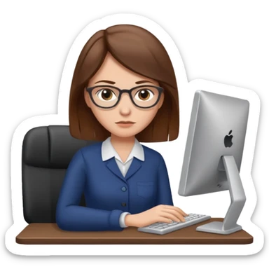 Uma mulher de cabelo castanho que é professora e um pouco brava a trabalhar no computador sem usar óculos sticker