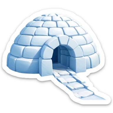 A traditional snow igloo on a vast snowy plain under a clear blue sky. Soft sunlight casts gentle shadows across the snow. The igloo has a small entrance tunnel and compacted snow blocks forming its dome. Realistic Arctic environment, calm winter feeling. Negative: Background transparent. sticker