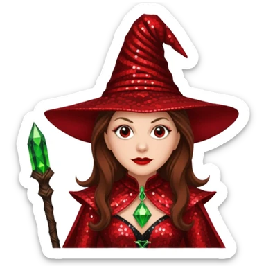 Wicked Witch of the East from the Wizard of Oz with long brown hair, red sequin outfit sticker