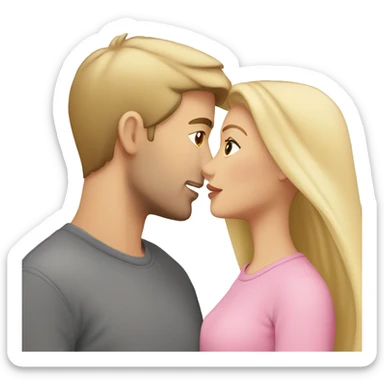 A beautiful blonde girl with brown eyes wearing a pink sweater. She’s kissing her boyfriend who is taller and white but with darker blonde hair with brown eyes and a white T-shirt. They are kissing sticker