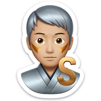 Generate a image combining a japanese guy and the letter "S", make it with correlating the lol's elos, starting from the Iron elo sticker