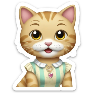 happy little cat in a dress having fun sticker