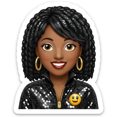 Missy Elliott with black hair, black sequin jumpsuit sticker