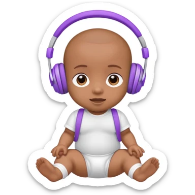 a brown skin cute baby in a white diaper and purple headphones sticker
