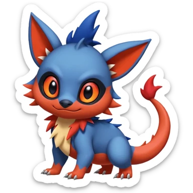 Cute adorable Stitch-Litten-Salandit-Noibat-Zangoose-fusion, full body sticker