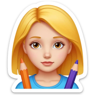 Girl coloring with pencils sticker