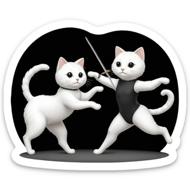 A white cat doing ballet and a black cat doing fencing sticker
