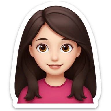 An emoji featuring a girl with dark brown long hair, brown big eyes, light pinkish skin, red cheeks,  sticker