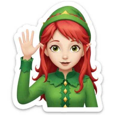 christmas elf girl with red hair, waving  sticker