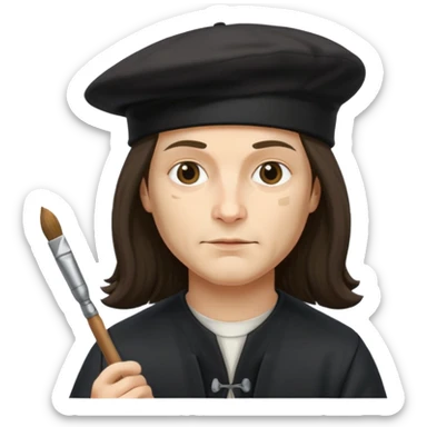 Leonardo da Vinci wear black beret hat, hold a brush sticker