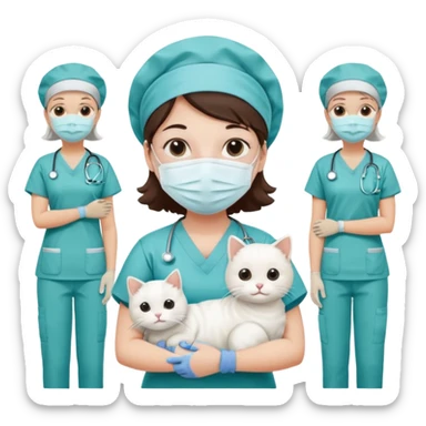 scrub nurse with cats and operation  bedds sticker