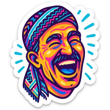 Create a cartoon sticker with a laughing expression in the style of Flux Pro, with a transparent background. The style should reflect the vibrant and pop colors typical of Flux Pro style. sticker