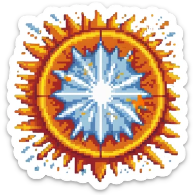 Bomberman explosion center tile animation frame 3, fading fiery explosion core, yellows and oranges, more transparency at edges, explosion starting to dissipate sticker