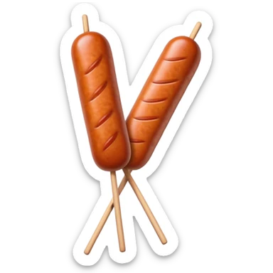 Harbin Russian style sausage on stick, simplified emoji style with bold outlines and bright colors, cartoon style northeastern Chinese street food sticker