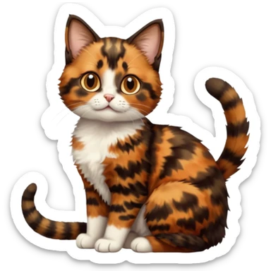 A high-resolution photo-realistic digital illustration of a brown multicoloured  tortoiseshell cat kitten, chest upward sticker