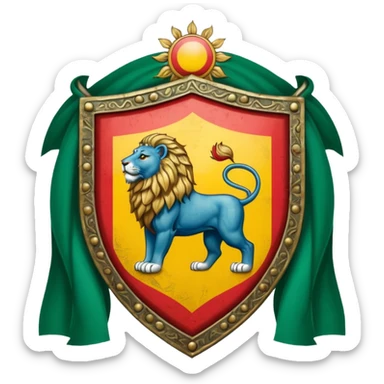 rectangular shield with the flag of Iran, with a lion and a sun sticker