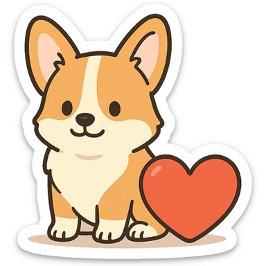 A corgi with a heart next to him sticker