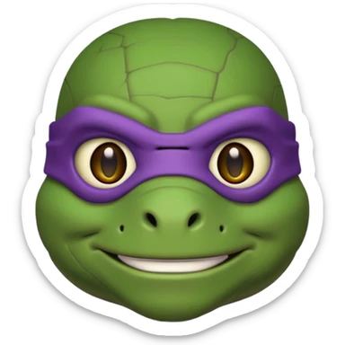Donatello from Teenage Mutant Ninja Turtles, emoji style, head only, cute minimalistic style, with a tech accessory sticker