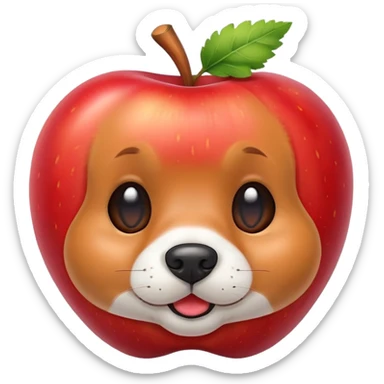un manzana con orejas de perro y una zanahoria como nariz sticker