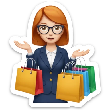 ginger woman with glasses holding shopping bags sticker