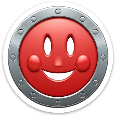 Red token or coin with a capital letter T and a smiling face sticker