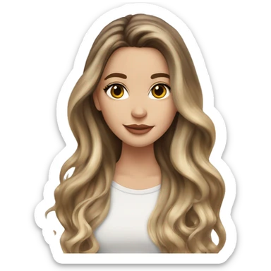 White girl with long voluminous brown hair with blonde highlights balayage, hazel eyes and nose ring sticker