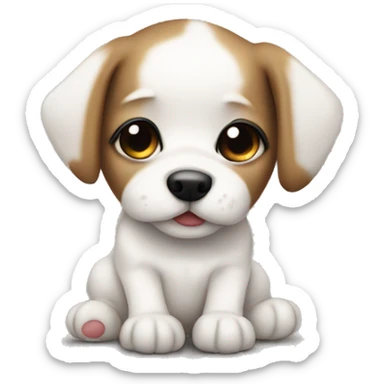 white baby puppy with brown eye patch sticker