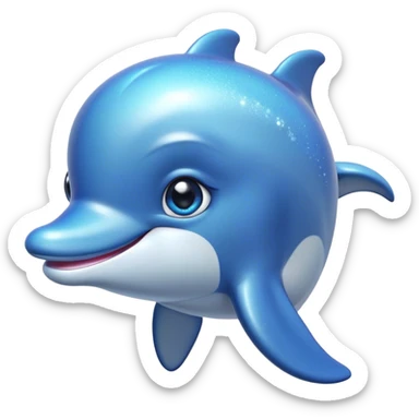 Cinematic Cute Dolphin Portrait Emoji, Head tilted playfully and inquisitively, featuring a smooth, streamlined body with shimmering, silvery-blue skin and round, sparkling eyes full of playful charm, Simplified yet irresistibly adorable features, highly detailed, glowing with a warm, friendly oceanic glow, high shine, affectionate and lively, stylized with a touch of aquatic whimsy, soft glowing outline, capturing the essence of a mischievous yet loving dolphin that appears as if it could splash out of the screen into your arms! sticker