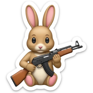 Crea un emoji de un conejo sosteniendo una  Ak47 con pasamontañas enojado negro sticker