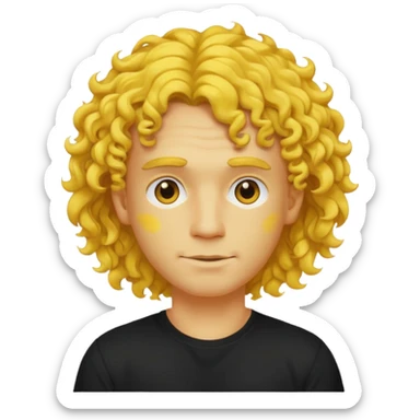 a yellow-faced standard man with mid-long curly hair wearing a black t-shirt, face and shoulders. The yellow of the face is very bright. sticker