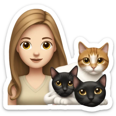 white girl with brown hair with 2 cats, one completely black and the other one fully white  sticker