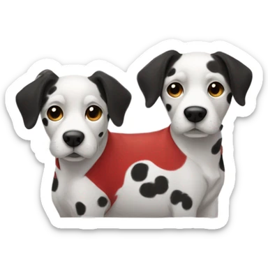 Two dogs with black spots wearing red coats sticker