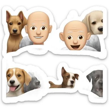 A bald man in his 50s driving a Prius filled with a bunch of dogs sticking their heads out of the windows sticker