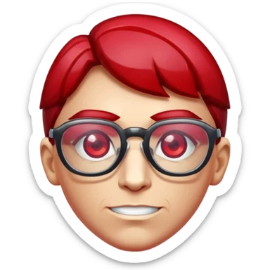 A single red crystal gemstone character wearing glasses,  irregular with faceted very sharp sides,, , high detail, sticker