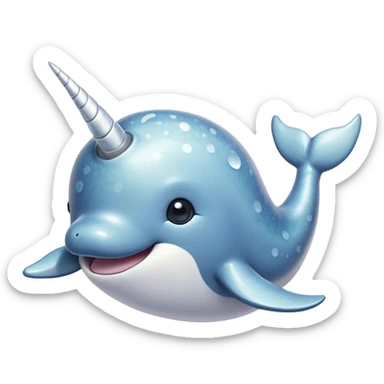 Cinematic Cute Narwhal Portrait Emoji, Head tilted playfully and inquisitively, showcasing a sleek, streamlined body with subtly iridescent, mottled gray skin and a prominently spiraled ivory tusk, complemented by round, sparkling eyes full of gentle wonder, Simplified yet irresistibly adorable features, highly detailed, glowing with a warm, friendly arctic glow, high shine, affectionate and lively, stylized with a touch of whimsical marine charm, soft glowing outline, capturing the essence of a mischievous yet loving narwhal that seems as if it could frolic out of the screen into your heart! sticker