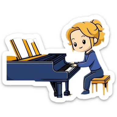 Michelle Monaghan with honey blonde hair playing piano sticker